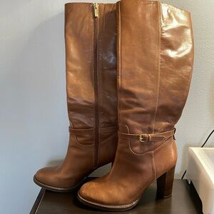 Ivanka Trump soft leather tall boots. 3” heel, gold accents.